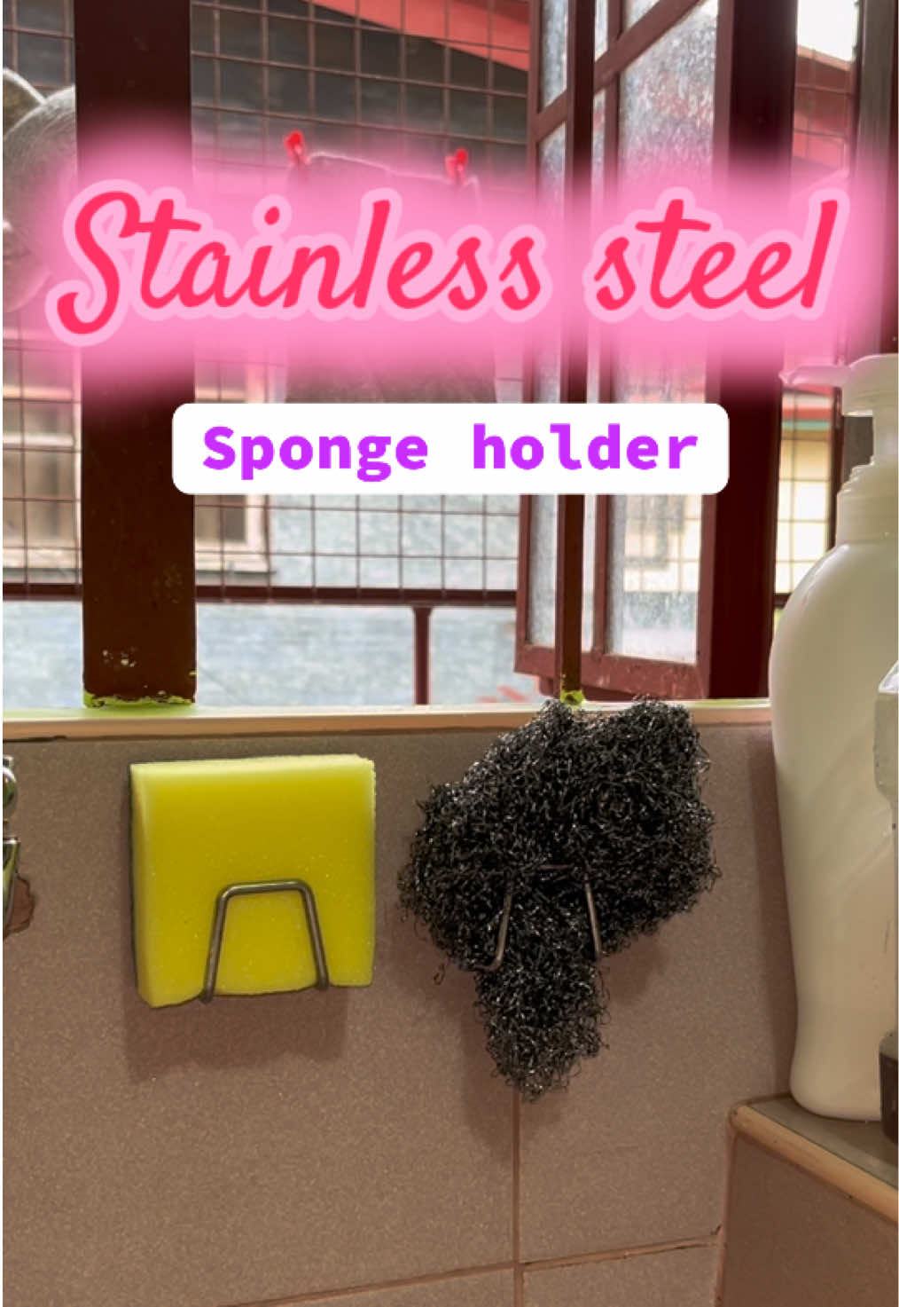 adhesive stainless steel sponge holder! #spongeholderforsink #spongeholder #kitchen #spongerack #kitchenessentials 