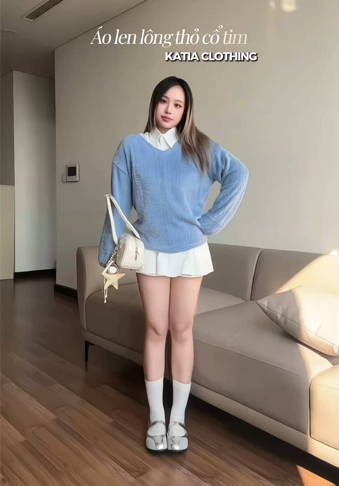 Áo len lông thỏ cổ tim này nhìn đơn giản mà cũng đa dạng mixmatch lắm nha 🩵 #aolenlongtho #thoitrangnu #bigsize #fyb #bunbes 