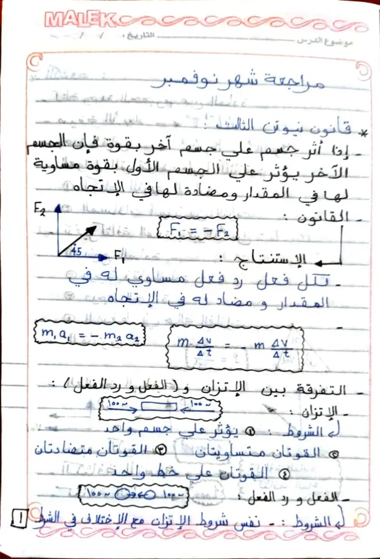 ملخص فيزياء شهر نوفمبر تانيه ثانوي 📌  #طالب_تانيه_ثانوي📚  #فيزياء 