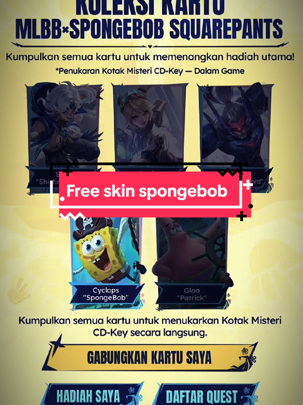 Skin gratis lagi cuy #MLBBXSpongeBob #MLBBFriendFest #MLBB 