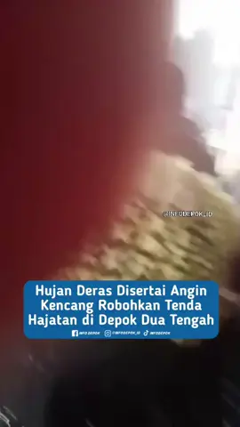 Hujan deras yang disertai angin kencang mengguyur Kota Depok pada Sabtu (29/11) sekitar pukul 14.45 WIB. Hujan ini menyebabkan sebuah tenda hajatan warga di kawasan Depok Dua Tengah, Mekarjaya, roboh. Warga yang berada di bawah tenda langsung menyelamatkan diri begitu melihat struktur tenda mulai goyah. Beruntung, tidak ada laporan korban luka dalam insiden tersebut. #infodepok 
