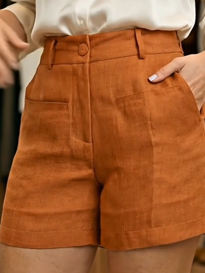 Short Feminino Linho Bolso #TikTokShopBlackFridayBR #ModaFeminina #ShortAlfaiataria #ShortLinho 