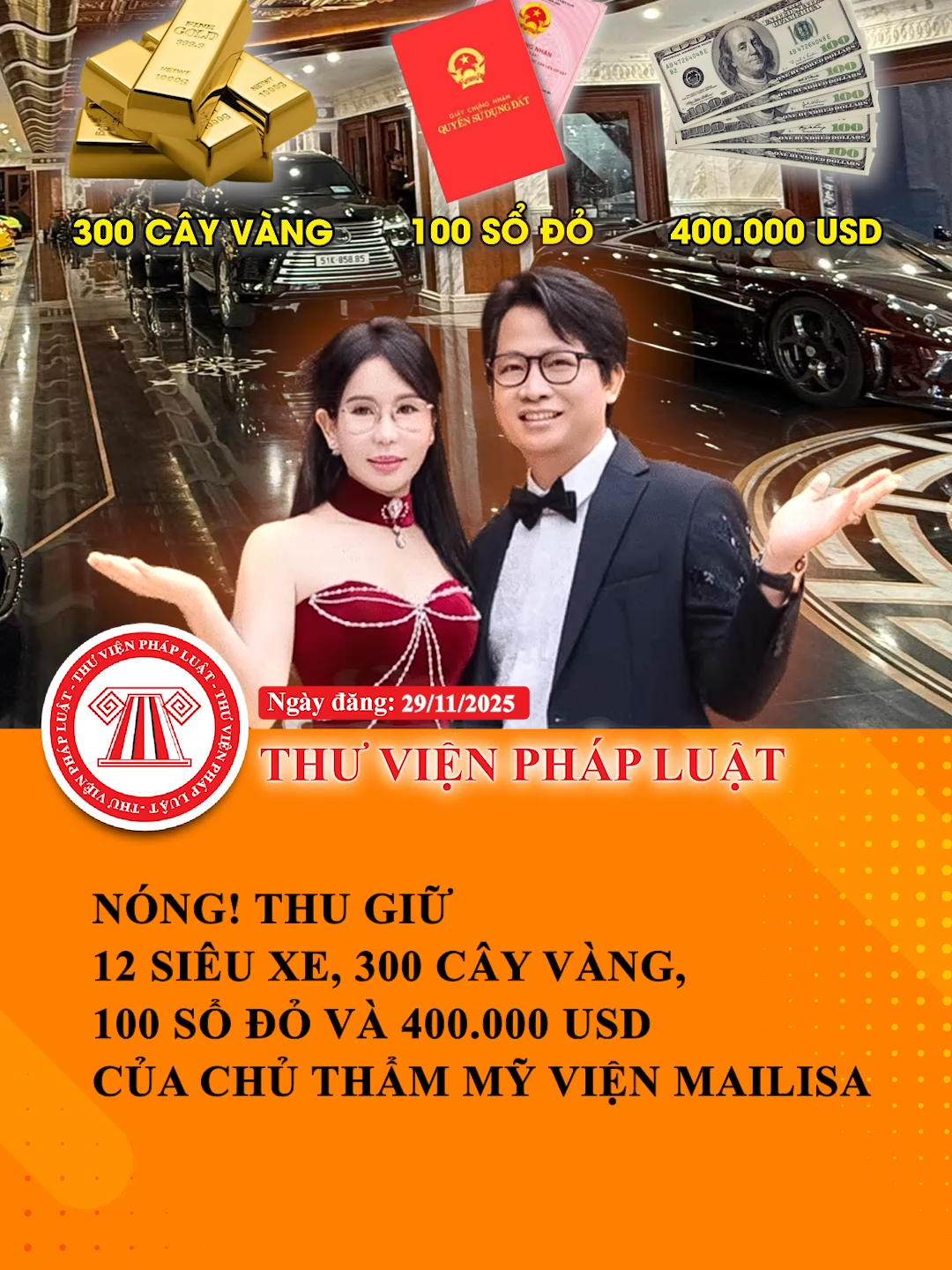 Nóng! Thu giữ 12 siêu xe, 300 cây vàng, 100 sổ đỏ và 400.000 USD của chủ thẩm mỹ viện Mailisa #TVPL #ThuVienPhapLuat #LearnOnTikTok #Hoccungtiktok