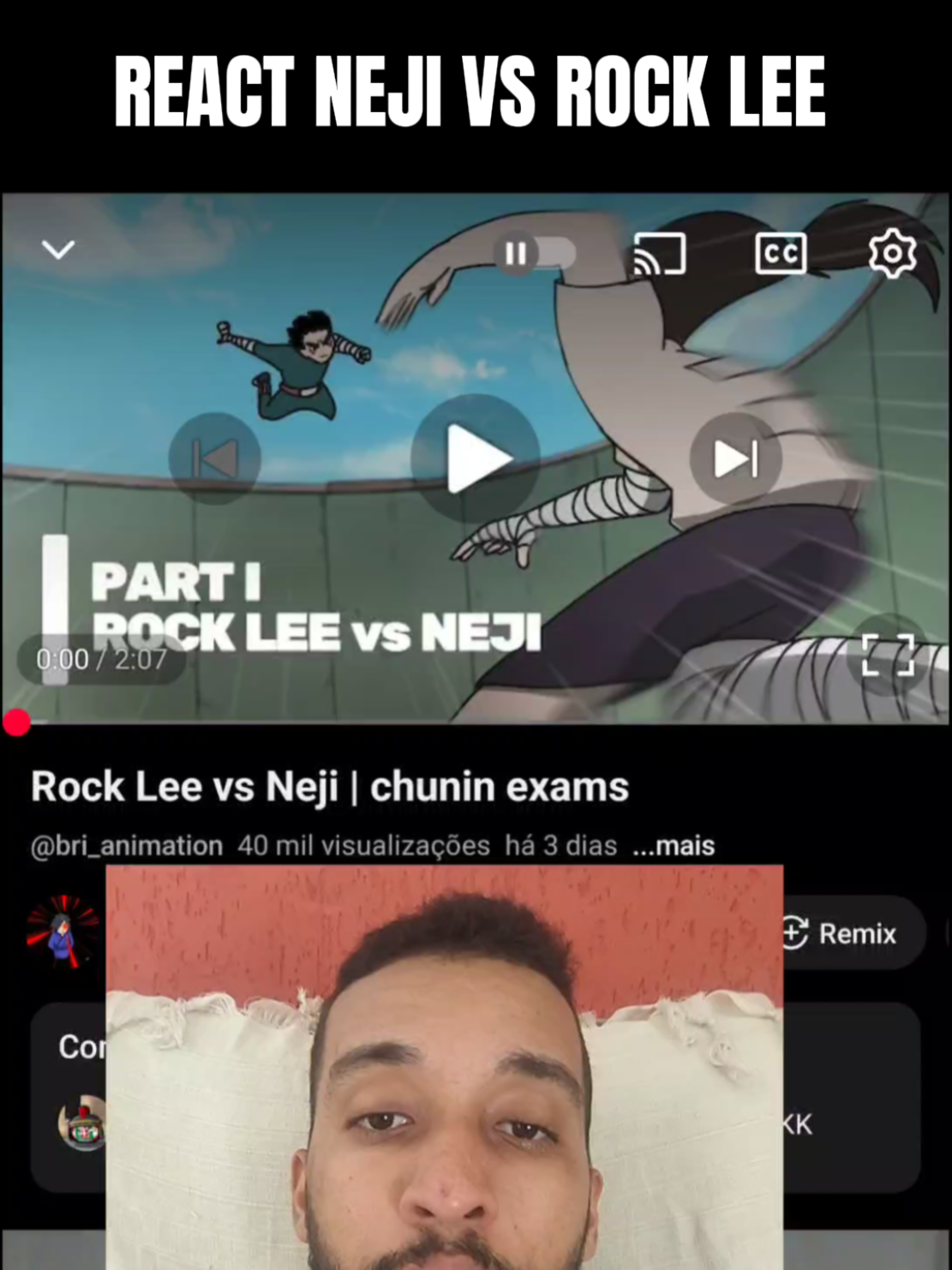 REAGINDO A LUTA ANIMADA PRO BRI_ANIMATION ROCK LEE VS NEJI HYUGA #naruto  #rocklee  #neji  #react  #fyp 