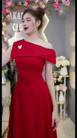 Đầm Đỏ Dự Tiệc Lệch Vai Dáng Xoè #thoitrangnu #xuhuong #vaythietke #vaydutiec #vaytrevai 