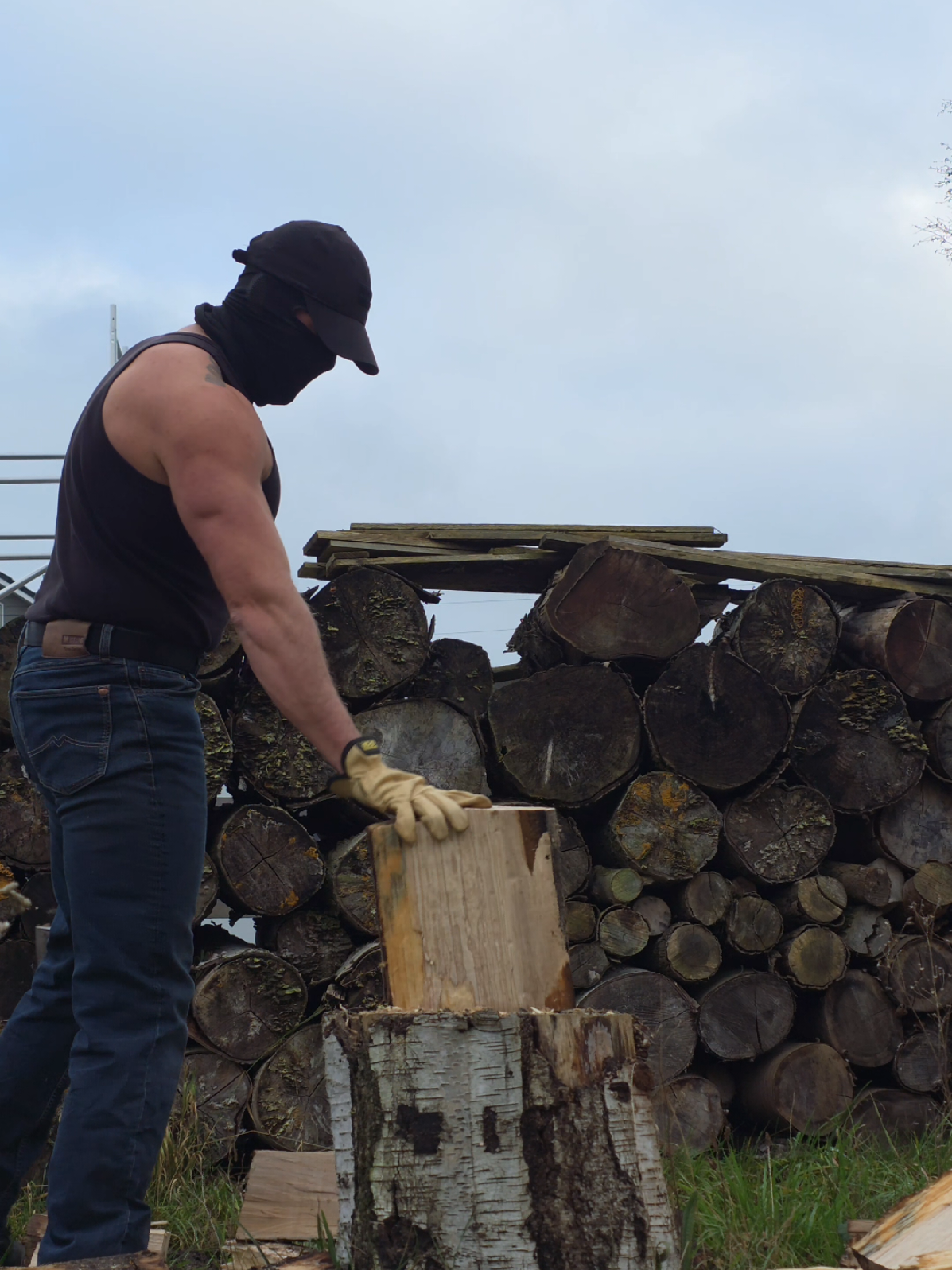 splitting wood heats differently 🔥🔥🔥🥵#darkromance #enemytolovers #maskedmen #BookTok #biker 