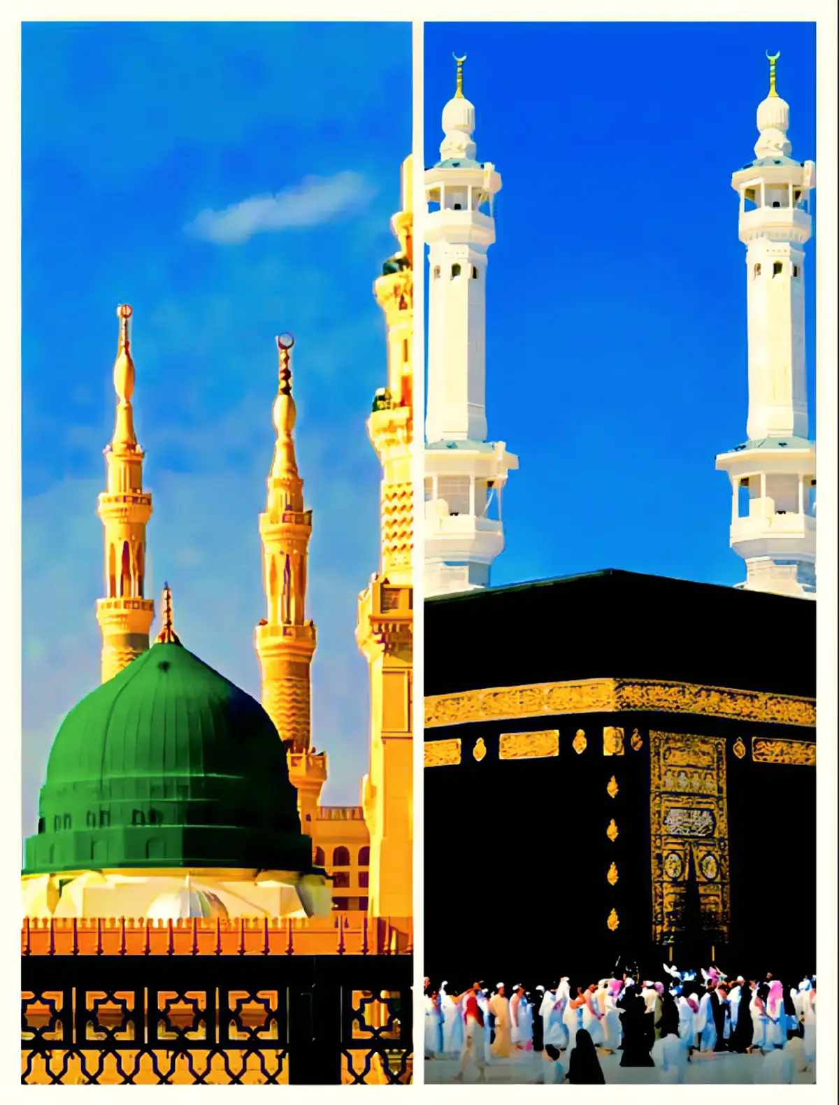 Makkah 🕋 madina 🕌  A breathtaking view of the Golden Door of Masjid an-Nabawi in Madinah, surrounded by elegant floral decorations. The door shines in radiant gold, with intricate Arabic calligraphy engraved on it. Around the door, tall curtains made of white and pink roses form a graceful arch. In front, a circular floral arrangement of white, pink, and purple roses encircles a golden vase placed at the center. The marble floor reflects the warm sunlight, creating a peaceful and spiritual ambiance. Ultra-realistic, 8K, high detail, soft natural light, Islamic architecture, holy atmosphere, serene and majestic composition.Madina, also known as Al-Madina Al-Munawwarah, is a sacred city in Saudi Arabia and a top Madina, also known as Al-Madina Al-Munawwarah, is a sacred city in Saudi Arabia and a top destination for Islamic pilgrimage. Famous for the Prophet`s Mosque (Al-Masjid an-Nabawi), Madina holds immense religious and historical importance in Islam. Pilgrims from around the world visit Madina during hajj and umrah to experience its peaceful atmosphere and visit landmarks like Quba Mosque, Qiblatain Mosque, and Mount Uhud. With its rich Islamic heritage, spiritual ambiance, and modern amenities, Madina is a must-visit city for Muslim travelers. Plan your trip to Madina for a deeply spiritual and culturally enriching experience.This image captures the majestic beauty of Masjid al-Nabawi, the Prophet's Mosque, located in the holy city of Madina. The iconic green dome marks the resting place of the Prophet Muhammad (PBUH). Surrounded by elegant minarets, the mosque's stunning architecture is illuminated under a clear blue sky. The expansive marble courtyard reflects the soft sunlight, creating a serene and spiritual atmosphere. Pilgrims are seen peacefully walking and praying, symbolizing the unity and devotion of Muslims from around the world. This sacred site is not only an architectural masterpiece but also a place of deep reverence and tranqu#unfrezzmyaccount #foryou #foryoupage #fyp #1millionaudition