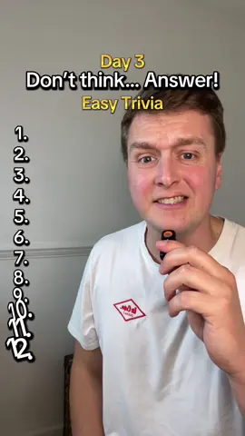 Don’t think… Answer quiz day 3! Easy trivia questions but you only get 1 second to answer! #trivia #quiz #triviachallenge #answer #dontthinkanswer 