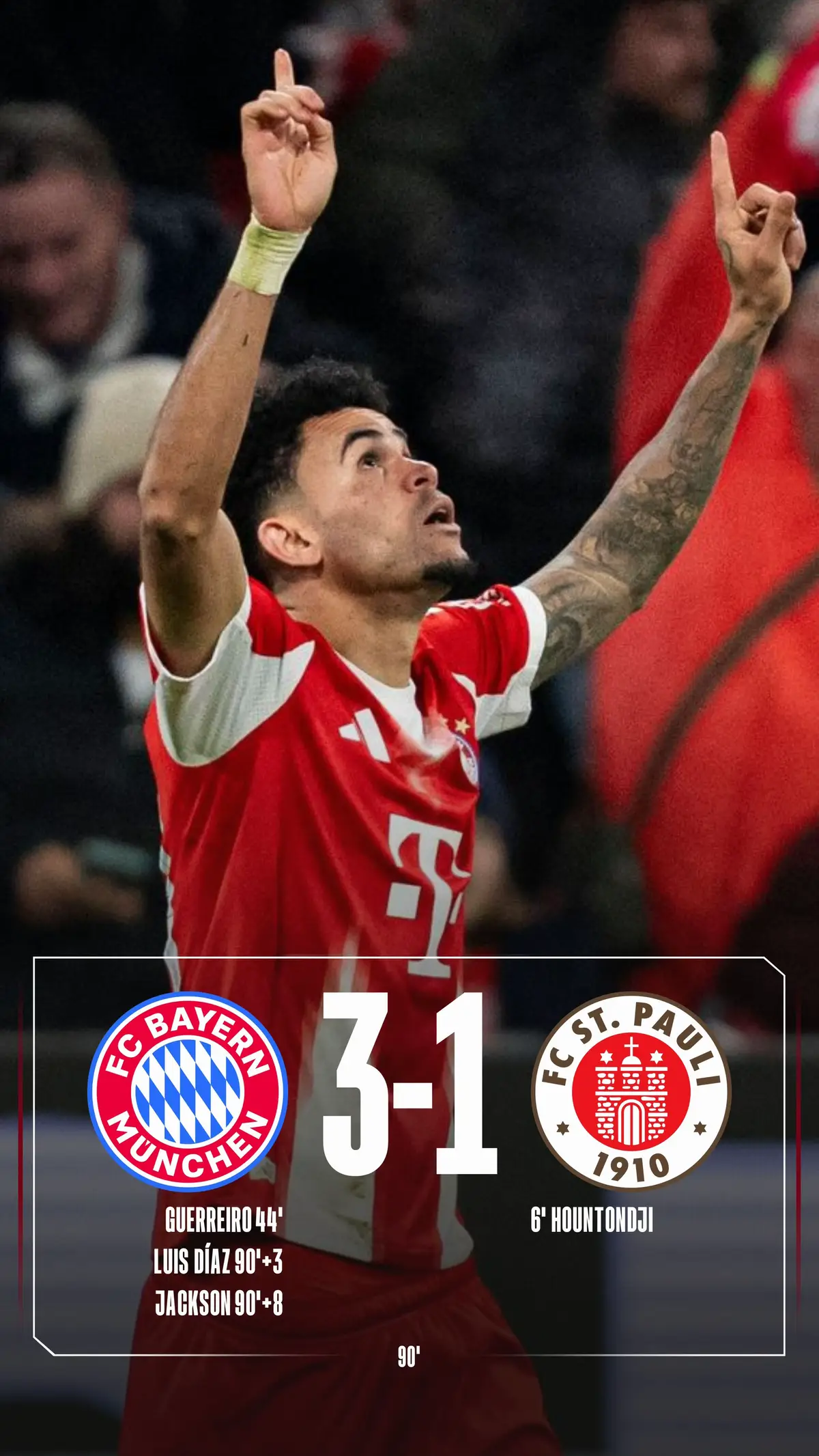 Dramatic finish at the Allianz Arena, but we take the three points! 👊 #Bundesliga #FCBayern