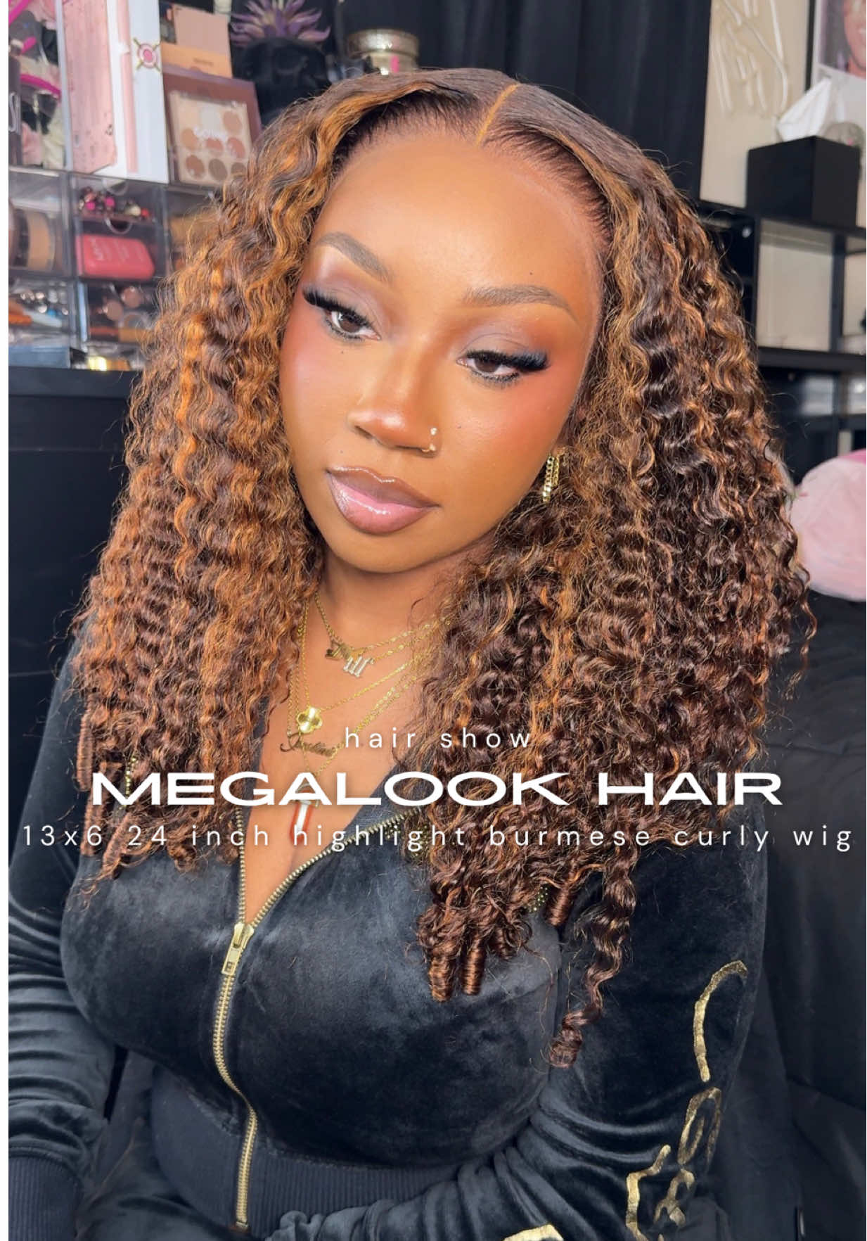 Highlights + Burmese curls is my favorite combo 🌺 13x6 24 Inch Highlight Burmese Curly Wig from @Megalookhair shop | click the orange bag to purchase this same wig #megalookhair #136glueless #burmesecurly #curlywigtoturial #TikTokShopBlackFriday