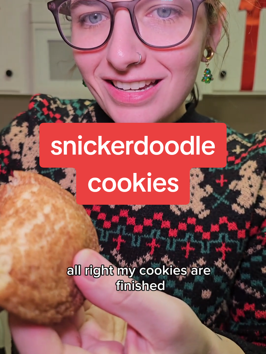 Snickerdoodle Cookies!   they are so delicious and remind me of Christmas time  #snickerdoodle #snickerdoodlecookies  #cookierecipe  #christmasbaking #christmasrecipe  Ingredients:  Cookie Dough: 1 cup salted butter 1 1⁄2 cups sugar 2 large eggs 2 3⁄4 cups flour 2 teaspoons cream of tartar 1 teaspoon baking soda 1⁄4 teaspoon salt Cinnamon sugar coating:  3 tablespoons sugar 3 teaspoons cinnamon Directions: 1. Cream softened butter and 1 1/2 cups sugar in a large bowl   2. Add room temperature eggs one at a time and mix. 3. In a separate bowl, combine flour, cream of tartar, baking soda and salt in a separate bowl. 4. Blend dry ingredients into butter mixture. *Chill dough in refrigerator for an hour or overnight.* Before baking, Preheat oven to 350°F 5. For best results, chill the cookie sheet in freezer for 10-15 minutes before using it.  6. Meanwhile, mix 3 tablespoons sugar, and 3 teaspoons cinnamon in a small bowl. 7. Scoop 1 inch balls of dough into the sugar/ cinnamon mixture. 8. Coat by gently rolling balls of dough in the sugar mixture. 9. Place rolled dough onto a chilled, ungreased cookie sheet.  10. Lightly flatten balls into discs *they'll be  the size of silver dollars so they'll be thick, not flat* with the bottom of a drinking glass (I use a mason jar) 11. Do not crowd pan. I usually do 3 cookies per row, bake 8-10 minutes. My oven is 9 minutes for the perfect cookie.  12. Remove from pan immediately and place on a cooling rack Makes about 30 cookies, you will need to make them in batches. After I remove the cookies and placing on a cooling rack, I return the cookie sheet to the freezer while I roll out the next set.  