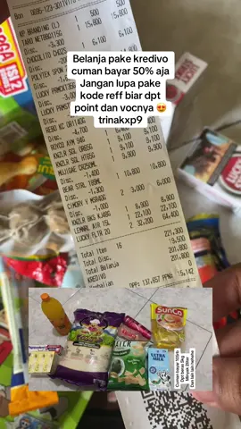 Belanja habis 400rban cuman bayar 200rb aja dibayar buldepan pake kredivo jangan lupa pake kode reff aku #fyp #kredivo #indomaret #alfamart  