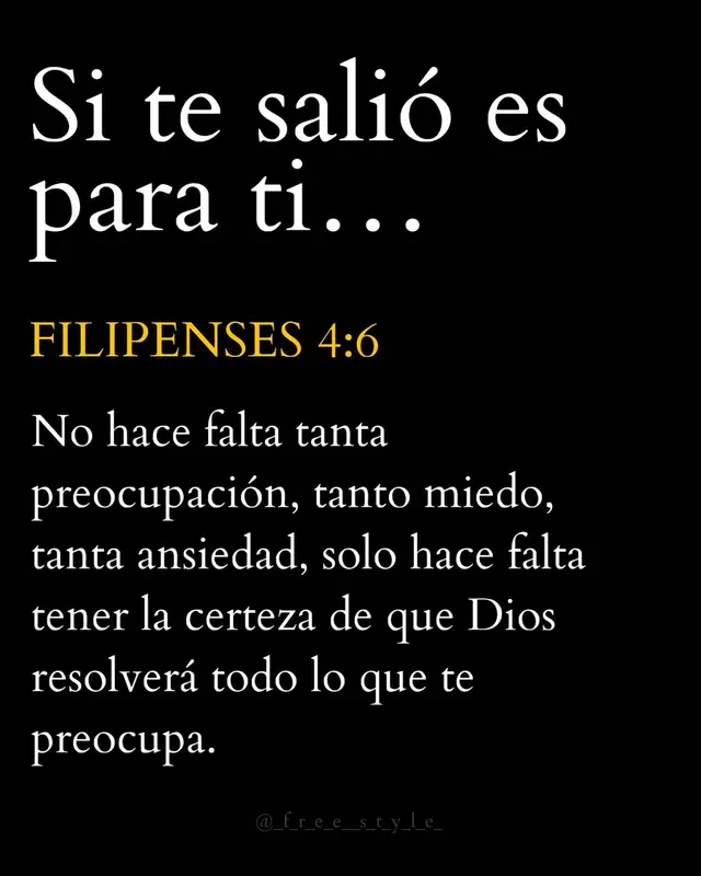 Filipenses 4:6-7 TLAI
 [6] No se preocupen por nada. Más bien, oren y pídanle a Dios todo lo que necesiten, y sean agradecidos. [7] Así Dios les dará su paz, esa paz que la gente de este mundo no alcanza a comprender, pero que protege el corazón y el entendimiento de los que ya son de Cristo. #cristiano #Dios #🔥 #👑 #jesús 