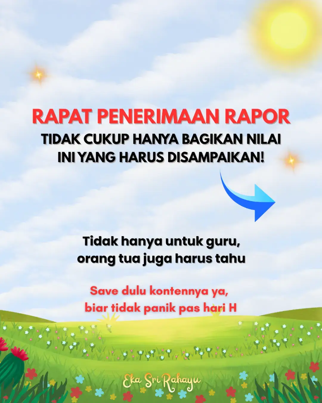 Banyak yang mengira rapat penerimaan rapor itu sepele. Padahal justru di sinilah masa depan belajar anak disepakati pertama kali.  Rapat penerimaan rapor itu bukan cuma agenda rutin tengah dan akhir semester,  tapi momen emas untuk memastikan orang tua paham perkembangan anak secara utuh, bukan hanya dari angka rapot. Dan jujur saja… Seringkali kita sebagai guru sudah maksimal bekerja, tapi penyampaian di rapat justru kurang terstruktur. Akhirnya orang tua pulang tanpa benar-benar memahami progres anaknya. Makanya saya rangkum Isi Rapat Penerimaan Rapor yang runut, jelas, dan mudah disampaikan. Tinggal baca → selesai → rapat jadi lebih meaningful ✨ Isinya sudah termasuk: ✔️ pembukaan ramah guru ✔️ poin penting perkembangan anak ✔️ cara menyampaikan evaluasi tanpa membuat orang tua tersinggung ✔️ penekanan peran kolaborasi guru–orang tua ✔️ penutup yang elegan Boleh disimpan buat persiapan rapat nanti! Dan kalau mau langsung pakai file pdf-nya, ketik di kolom komentar 