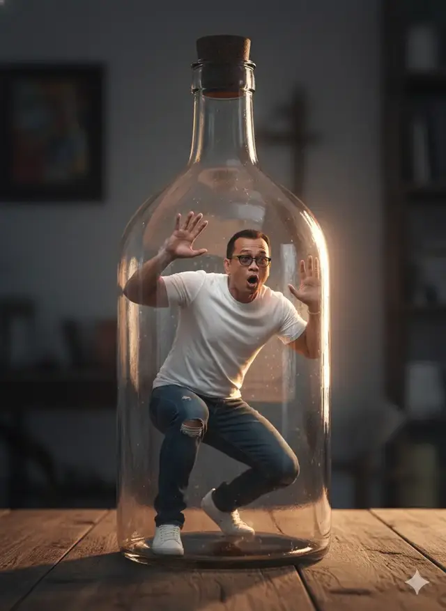 Cara mengedit foto dengan gemini ai 1. Masuk google 2. Pencarian gemini (+) 3. Masukkan foto 4. Masukkan keterangan pengeditan prompt👇 Uma cena de fantasia dramática em HD mostrando (com referência a imagem anexa preservando todas as características e identidade) preso dentro de uma garrafa de vidro transparente colocada sobre uma mesa. A garrafa é grande, mas está bem vedada na parte superior, e (com referência a imagem anexa preservando todas as características e identidade) está terntando empurrar as paredes de vidro para sair. A luz brilha através da garrafa, criando reflexos e sombras realistas. O fundo está ligeiramente desfocado, com foco em (com referência a imagem anexa preservando todas as características e identidade) dentro da garrafa, com detalhes faciais nítidos e expressões de surpresa e luta. (com referência a imagem anexa preservando todas as características e identidade) é musculoso e corpo atlético, e está usando uma camiseta branca colada, uma calça jeans azul escura com alguns rasgos nas pernas e tênis #fyp #promptai #gemini #creatorsearchinsight 