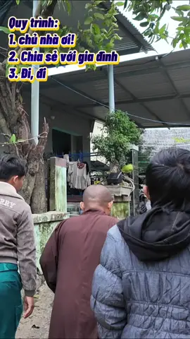 Quy trình thăm hỏi gồm các bước:  1. chủ nhà ơi!  2. Chia sẻ với gia đình 3. Đi, đi #veduchoanha #thichminhthienphapthoai #phatphapnhiemmau 