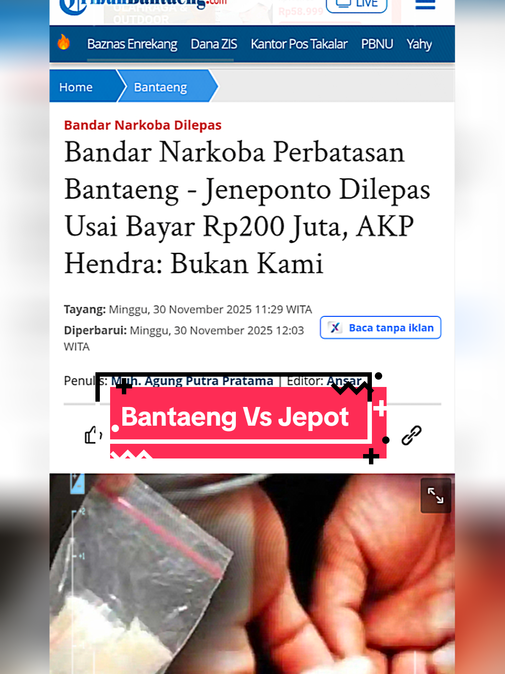 TRIBUN-TIMUR.COM, BANTAENG - Satuan Reserse Narkoba Polres Bantaeng, Sulawesi Selatan (Sulsel) angkat bicara terkait pemberitaan terduga bandar narkoba bernama Mamang. Mamang adalah warga Desa Bonto Daeng, Kecamatan Uluere, Bantaeng. Kampungnya berbatasan langsung Kabupaten Jeneponto. Mamang ditangkap pada 25 Agustus 2025 dan diduga bebas usai membayar Rp200 juta kepada oknum polisi. Kasat Narkoba Polres Bantaeng, AKP Hendra Firdaus membantah keras jika pihaknya pernah menangkap Mamang. 