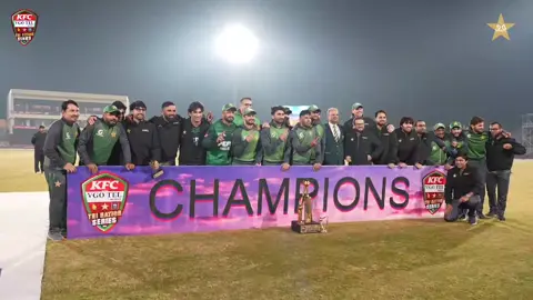 Smiles all around and the trophy glowing bright! 💫🏆  Salman Ali Agha adds the result of the final on Rawalpindi Cricket Stadium Honours Board 🏟️✍️  #PAKvSL | #CricketKiJeet | #BackTheBoysInGreen 