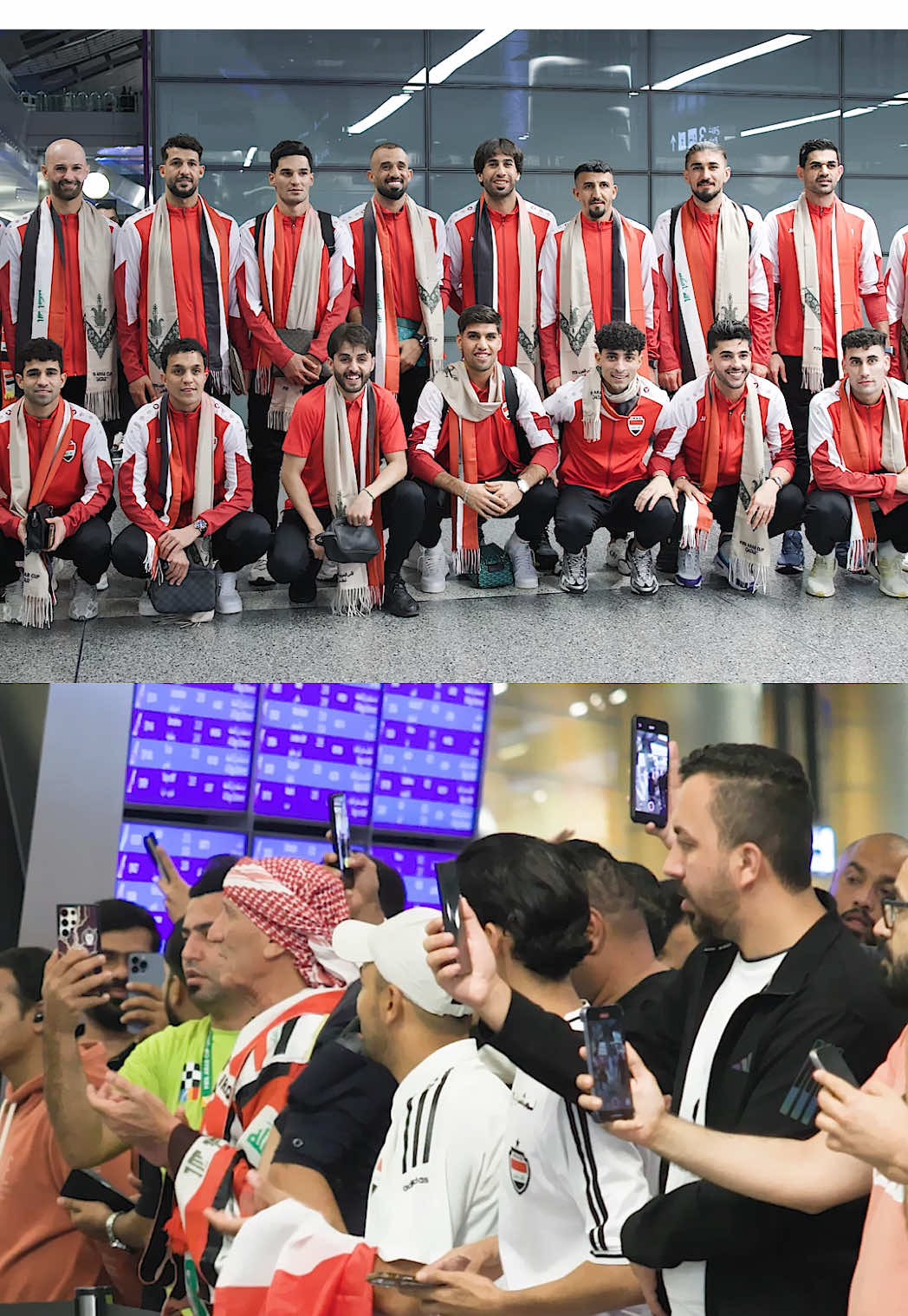 وصول منتخب العراق إلى مطار حمد الدولي… حيّهم! 🇮🇶 🇮🇶  #كأس_العرب ‏The Iraq national team has arrived at Hamad International Airport… Welcome to Qatar! 🇮🇶 🇮🇶  ‏#FIFArabcup