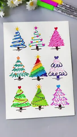 9棵圣诞树的不同画法， 简单好看，快来一起试试吧！    #画画   #美術  #畫畫  #繪畫  #零基础学画画 