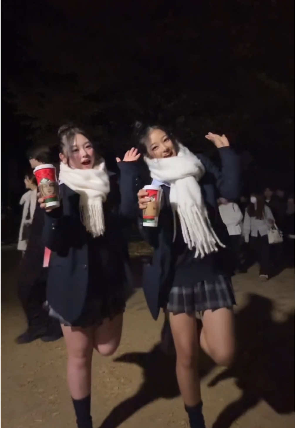 お団子マフラーおそろいで紅葉見に行ったの🍁💛ライトアップ途中で消えたの悔しかった😔 #fyp #紅葉 #sjk 