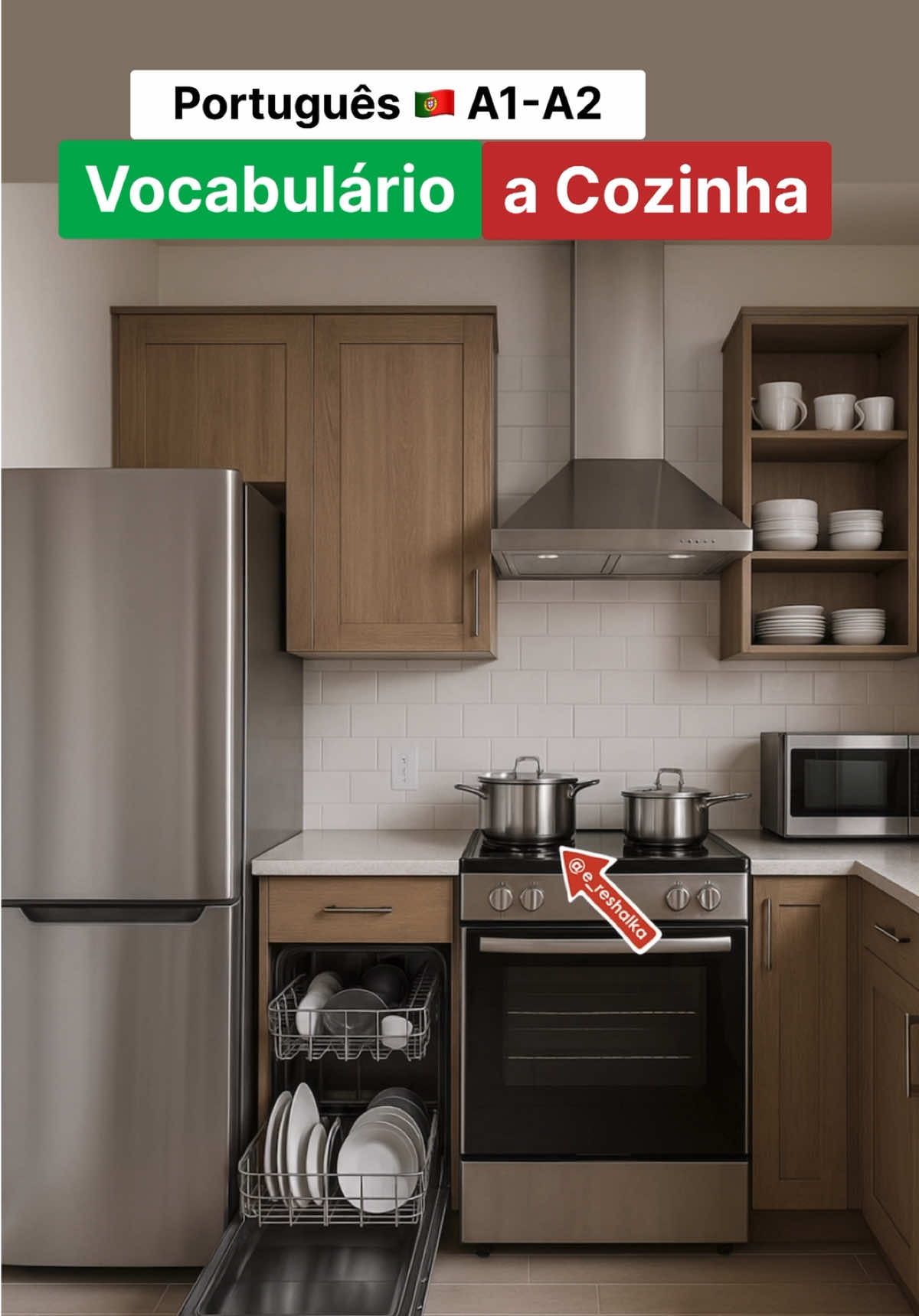 Vocabulário: a cozinha 👨‍🍳🔪🍳🎛️ Português #comprehensibleinput #learnportuguese #portugues #cozinha 
