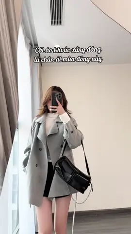 Áo khoác dạ măng tô dáng lửng cho nữ kèm dây đai phong cách Hàn Quốc mùa thu đông