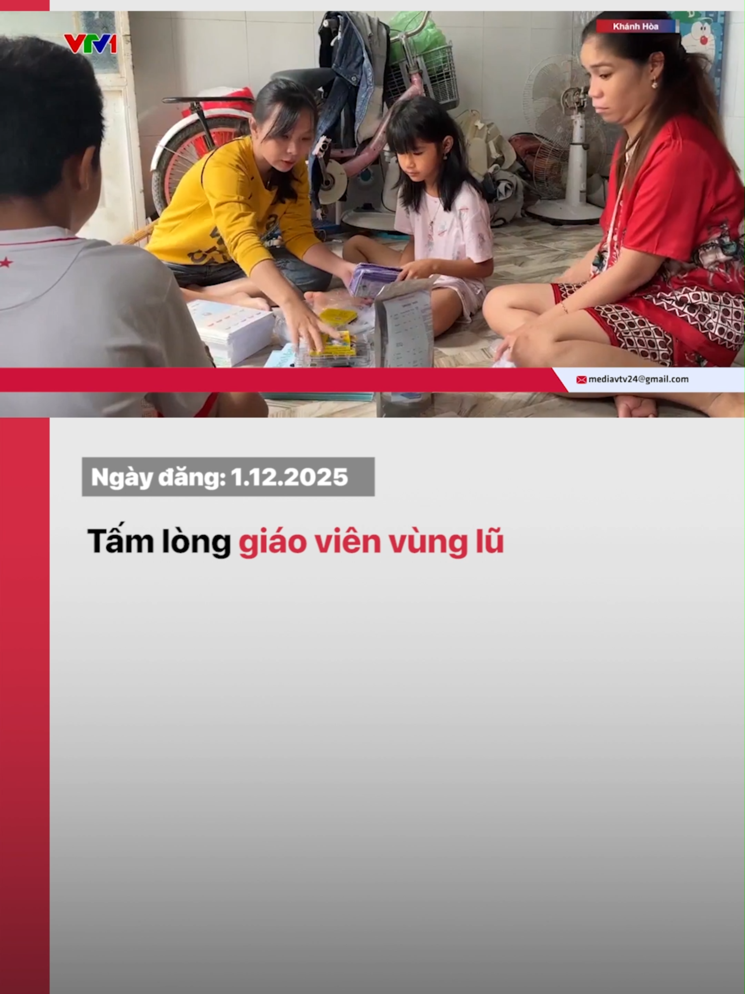 Theo thống kê của Sở Giáo dục và Đào tạo tỉnh Khánh Hòa, 57 nghìn học sinh bị ảnh hưởng sau lũ. Thương học trò, nhiều thầy cô đã nén lại những ngổn ngang vất vả sau lũ để hỗ trợ các con quay trở lại trường học. Cùng với tinh thần 