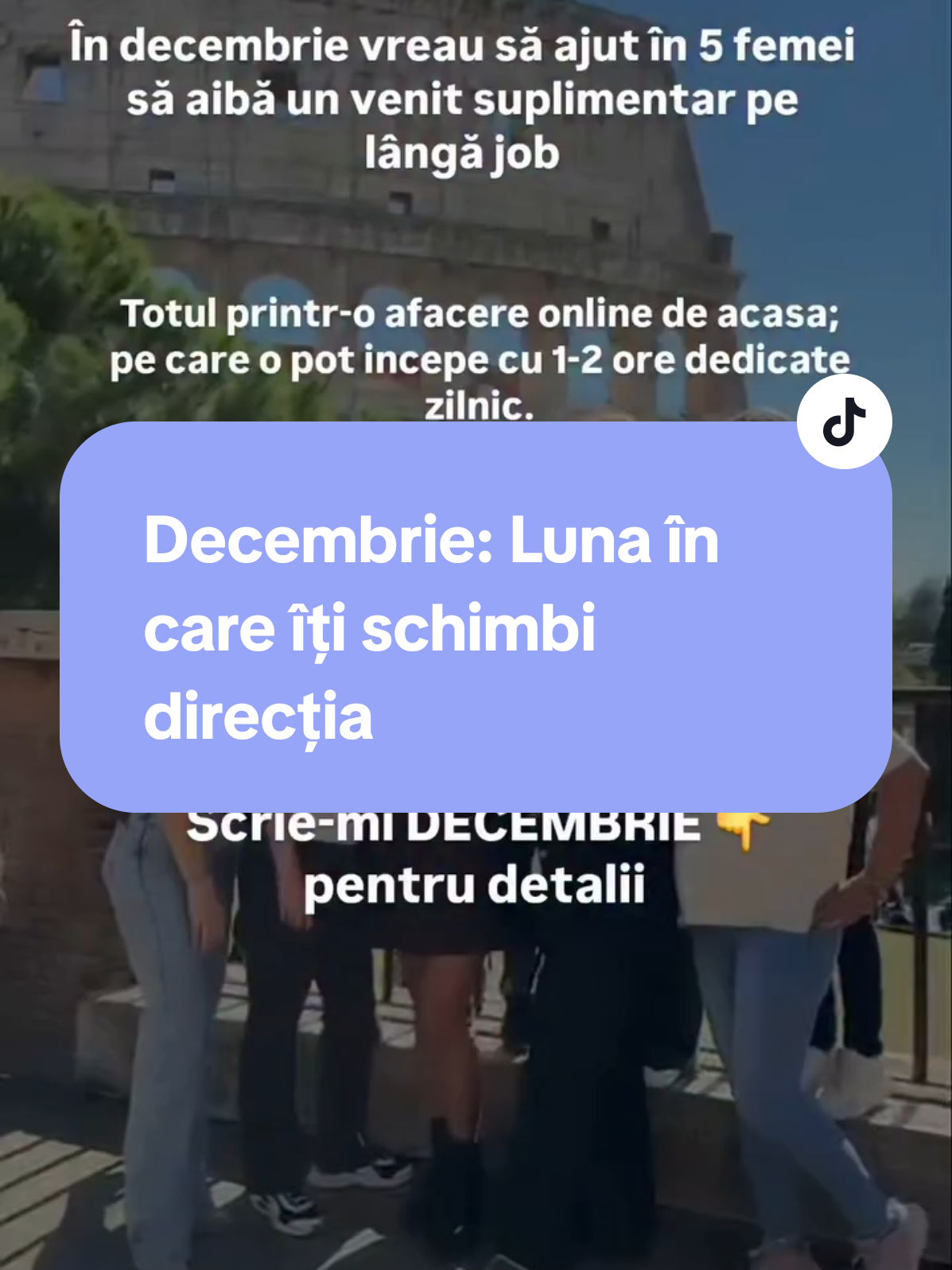 În decembrie deschid ușa pentru 5 femei care simt că meritӑ mai mult decât un salariu fix. Vreau să le ghidez pas cu pas spre un venit suplimentar, lucrând 1-2 ore pe zi, din confortul casei lor. O afacere online flexibilă, cu investiție mică, fără stocuri, fără presiunea nivelurilor… doar șansa de a crește în ritmul tău. Dacă simți că decembrie poate fi începutul tău, Follow + Scrie „Decembrie” în privat. #lucrezionline #venitsuplimentar #femeicarealeg #networkmarketingro #decembrieinchipuit