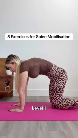 These stretches boost spine mobility! Advancing these exercises higher in levels will help prevent future back pain!🧘🏼‍♀️ #spinehealth #dailyyoga #mobility #fyp 