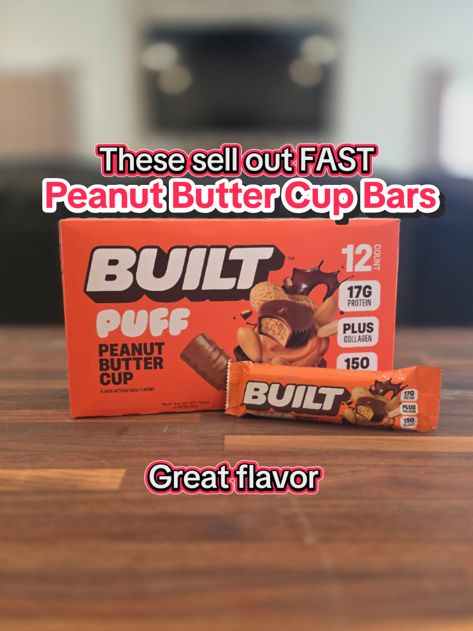 BUILT PUFF Peanut Butter Cup protein bars. 12 count. 17G Protien and only 6G sugar.