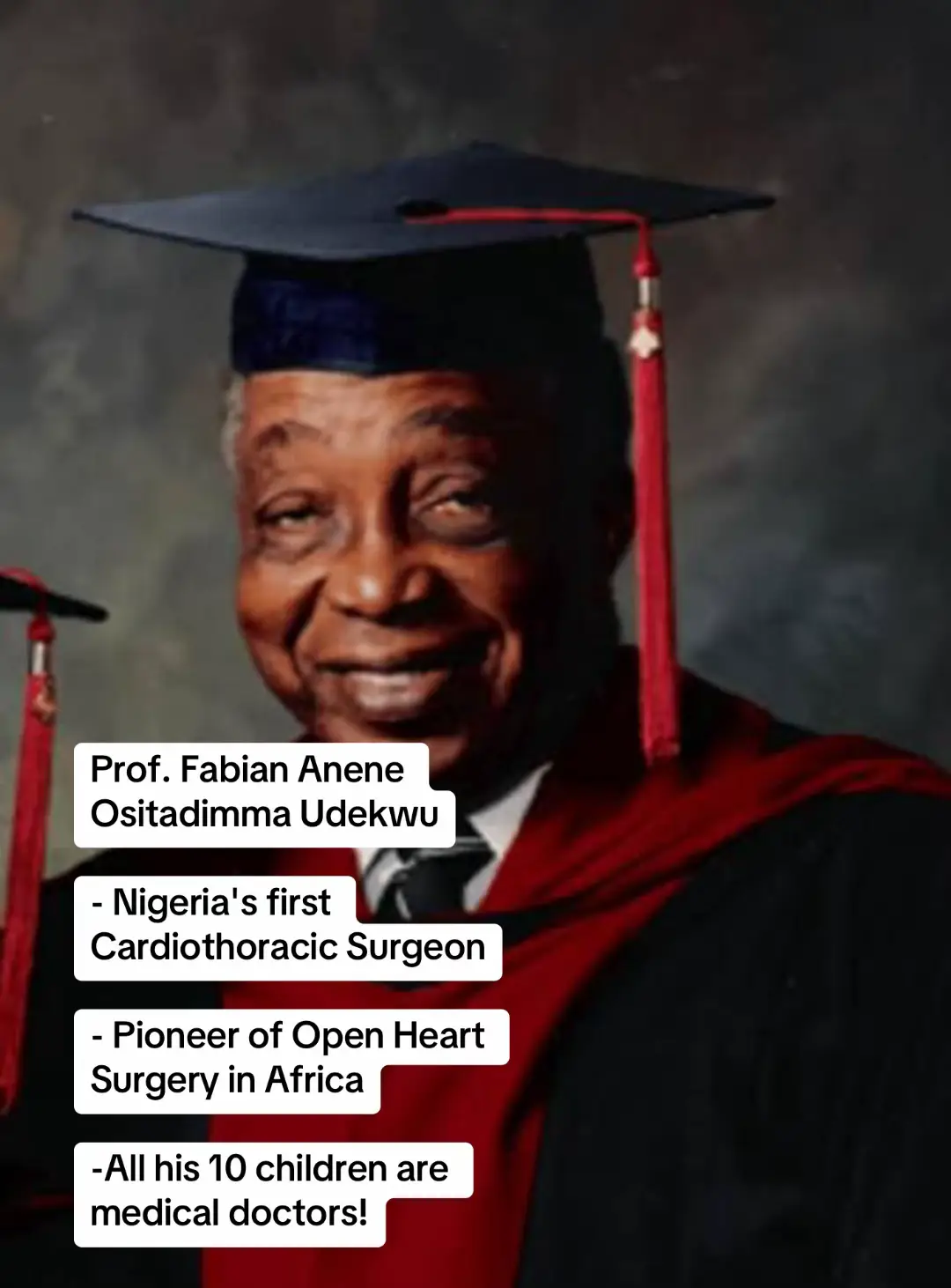 Born in 1928 in Enugwu Agidi in present day Anambra State Nigeria he rose from humble beginnings to become the first fully certified cardiothoracic surgeon in Nigeria and the man who led the first successful open heart surgery in Black Africa. Fabian Udekwu began his early academic journey at St Charles Teachers Training College Onitsha where he later became a teacher of mathematics and geography. Ambitious and driven he wrote the London Matriculation exams through correspondence and eventually saved enough money to travel to the United States in 1950 to further his education. In the United States he completed pre medical studies in biology chemistry and physics in Los Angeles. His passion for medicine led him to Loyola University Chicago Stritch School of Medicine where he earned his medical degree in 1957. He then trained extensively in general thoracic and cardiovascular surgery at Cook County Hospital Chicago where he completed his specialization in 1964. Medical Career and Achievements In 1965 Professor Udekwu returned to Nigeria and joined the University College Hospital Ibadan as a pediatric thoracic and cardiovascular surgeon. The outbreak of the Nigerian Civil War in 1967 redirected his expertise to the battlefield where he served as a military surgeon and later held leadership roles in the Biafran Teaching Hospital system. After the war he became a foundational pillar in rebuilding medical education in Eastern Nigeria. At the University of Nigeria Teaching Hospital Enugu he served as Head of the Department of Surgery and significantly influenced the training of future generations of surgeons. His greatest milestone came in January 1974 when he led the team that successfully performed the first open heart surgery in Black Africa. Under his leadership UNTH Enugu carried out several successful heart surgeries between 1974 and 1980 setting a new standard for medical possibilities in West Africa. Professor Udekwu became a fellow of numerous prestigious medical bodies including the American College of Surgeons the American Association for Thoracic Surgery the International College of Surgeons and the West African College of Surgeons. He was also a founding member of the Nigerian Academy of Science. Personal Life Beyond his brilliant medical mind Fabian Udekwu was a man of many passions. He loved football and tennis and was an active member of the Enugu Sports Club. As a devoted Christian he served as an organist and choirmaster at Holy Ghost Cathedral Enugu. He married Anna Brita Bystrom in 1956 and they were blessed with ten children. Legacy Professor Fabian Udekwu passed away on 17 November 2006 in Uppsala Sweden but his influence continues to inspire African medical practitioners. His pioneering achievements in cardiothoracic surgery transformed healthcare in Nigeria and proved that world class medical procedures could thrive in African environments. He remains a symbol of excellence courage and dedication to service. His life tells the story of a man who refused to accept limitations and instead created history in the field of medicine. #FabianUdekwu #NigerianMedicalHistory #OpenHeartSurgery #AfricanPioneer #UNTHEnugu     