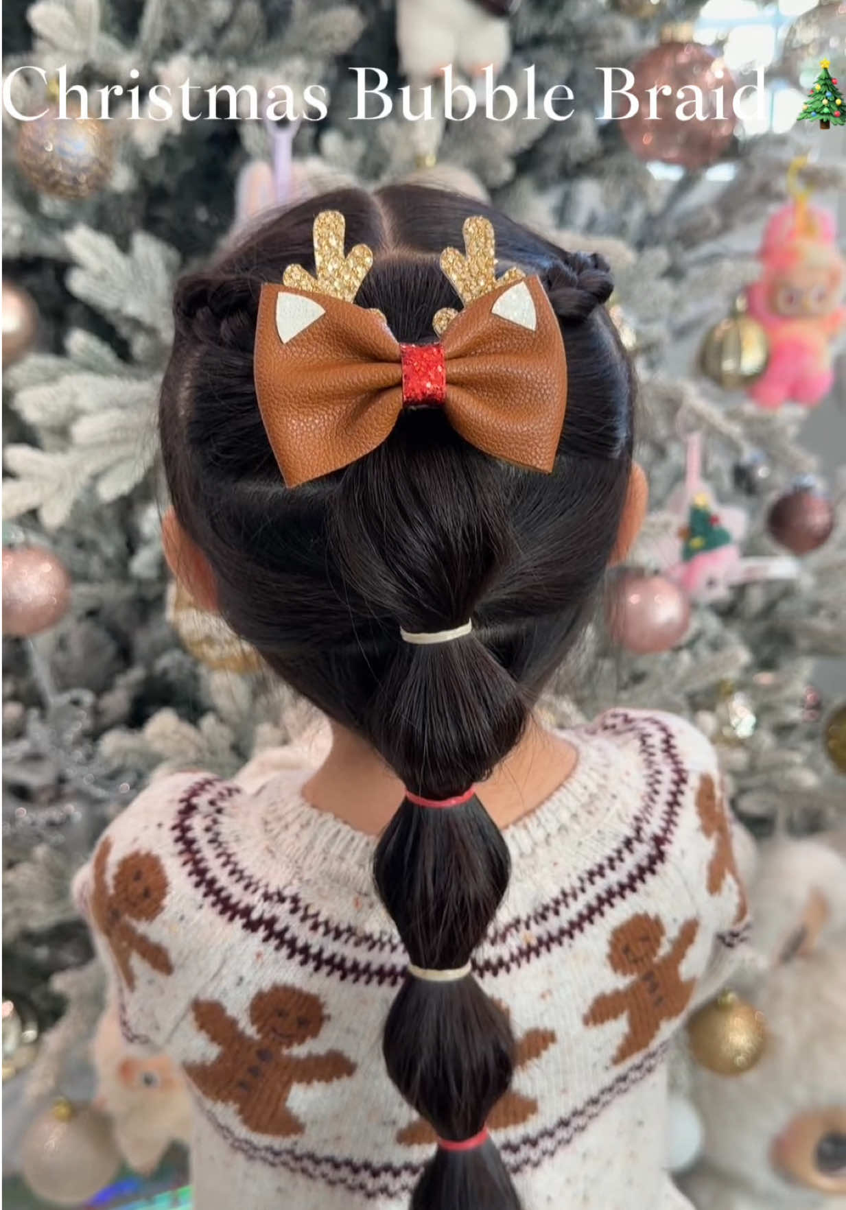 Christmas hair season officially started at our house 🎄 This bubble braid is simple, tidy, and looks adorable with the reindeer bow 🦌 Swipe my page for more easy holiday hairstyles for little girls ✨ #KidsHairstyle #easyhairstyles #quickhairstyle #christmashair #festivalbraids 