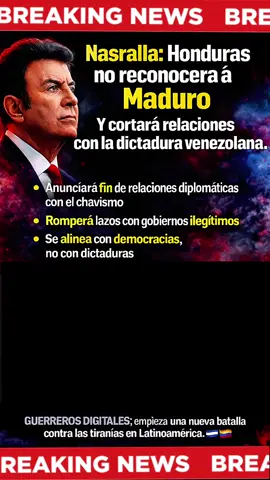 Honduras da un giro histórico. Salvador Nasralla anunció que su gobierno no reconocerá a Nicolás Maduro y que romperá relaciones con la dictadura venezolana. Un nuevo país de la región se suma al bloque que defiende la democracia y desconoce regímenes ilegítimos. Los vientos están cambiando en Latinoamérica… 🇭🇳🇻🇪 #honduras #usa #Venezuela #noticias #ultimahora 