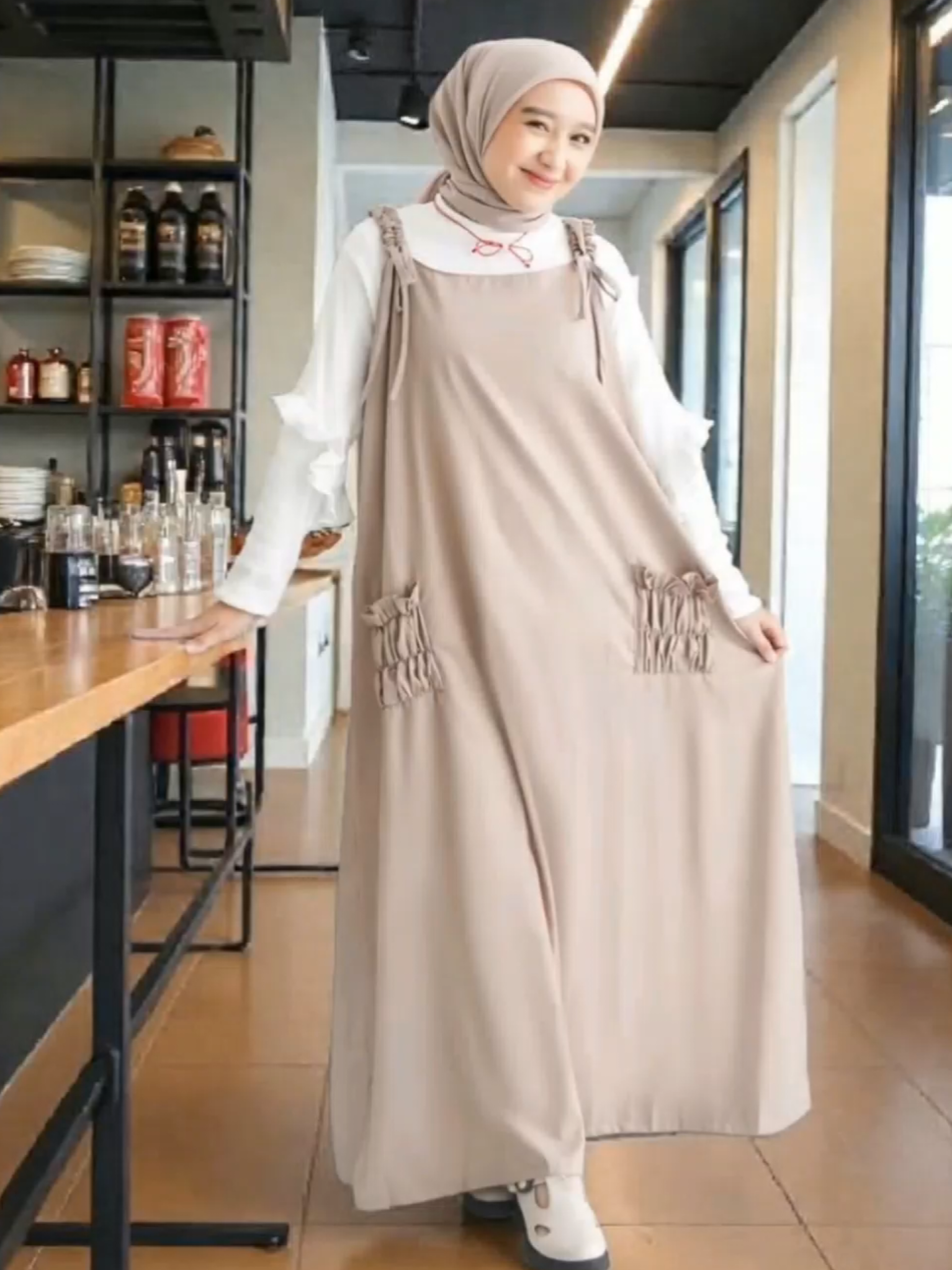 Tsabine - (Overall Saja) Keiko Overall Wanita Kekinian Baju Kodok Bahan Katun Toyobo Polos Serut Pundak Saku Kerut Korean Style Muslim Dress Gamis Dewasa #gamis #gamiskekinian #gamiscantik #gamismurah #viral 