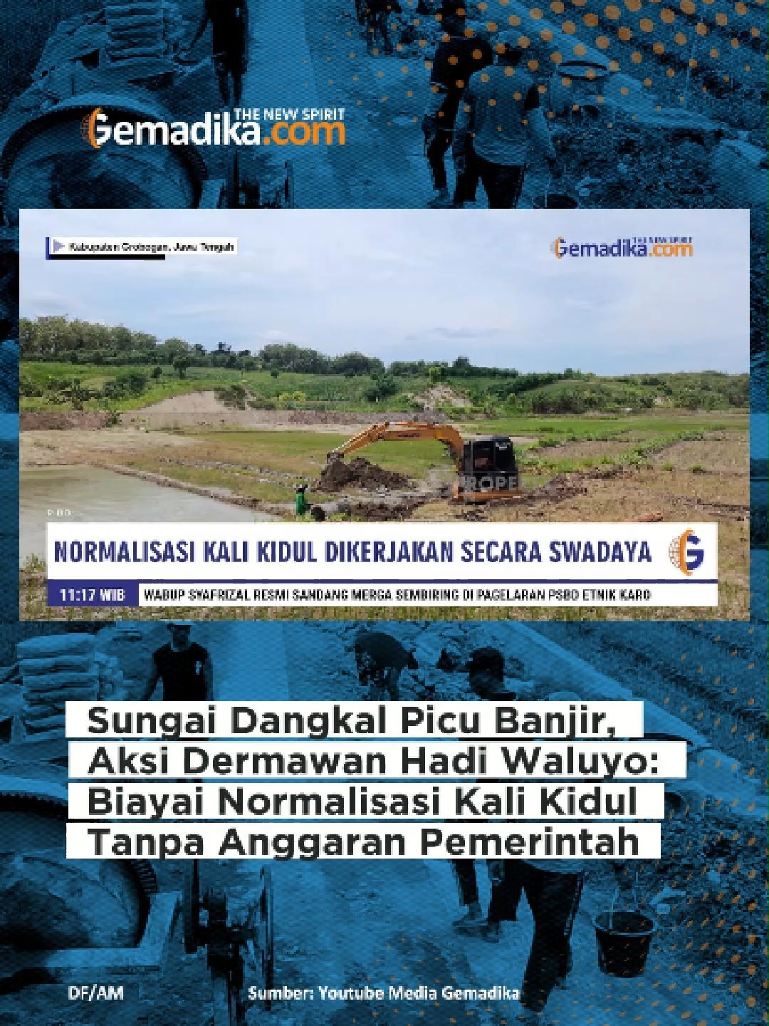 Di balik tenangnya Dusun Dlingo, Desa Juworo, Kecamatan Geyer, kini terdengar dentuman alat berat yang bekerja tanpa henti. Suara yang mengiris kesunyian ini bukan sekadar tanda dimulainya sebuah proyek, tetapi penanda bangkitnya harapan warga. Normalisasi Kali Kidul, sepanjang satu kilometer, kini sudah mencapai setengah perjalanan. Lebarnya tiga meter, kedalamannya juga tiga meter—cukup untuk mengembalikan aliran air yang selama ini terhambat dan menjadi biang banjir bulan lalu. Yang membuat pekerjaan ini istimewa, proyek ini sama sekali tidak menggunakan anggaran pemerintah. Seluruh biaya ditanggung oleh seorang warga setempat, Hadi Waluyo—nama yang oleh warga Dusun Dlingo kerap disebut ketika harapan terasa retak. Bulan lalu, banjir melanda dusun ini dengan ganas. Air meluap, tanggul jebol, persawahan tenggelam dalam lumpur. Para petani kehilangan pegangan, lahan berubah menjadi hamparan tanah basah yang tak bisa diolah. Kekecewaan warga semakin dalam ketika mereka merasa tidak mendapat perhatian cepat dari pemerintah desa. Namun di tengah rasa putus asa itu, kehadiran Hadi Waluyo menjadi titik terang. Tanpa menunggu bantuan, tanpa menunggu instruksi dari siapa pun, ia turun langsung ke lokasi dan membiayai seluruh proses normalisasi. Ketua RW Dusun Dlingo, Trimo, mendampingi tim Gemadika saat meninjau lokasi. Ia beberapa kali menatap aliran kali yang mulai terbuka kembali—seolah melihat harapan yang dulu sempat tertutup lumpur. Kini, sepanjang Kali Kidul, mesin pengeruk bekerja seperti sedang mengangkat beban warga satu demi satu. Lumpur dan pasir yang menumpuk dibersihkan, aliran air dibuka kembali. Anak-anak yang dulu takut ketika hujan mulai turun, kini merasa lebih tenang. Para petani kembali berbicara tentang musim tanam berikutnya. Dan warga Dusun Dlingo, yang sebelumnya merasa berjalan sendiri, kini kembali merasakan hangatnya kepedulian. Normalisasi Kali Kidul bukan hanya pekerjaan fisik. Ia adalah simbol bahwa kebaikan masih hidup di tengah masyarakat. Bahwa harapan selalu menemukan jalan—meski kadang datang dari tempat yang tak disangka-sangka. Dari Dusun Dlingo, inilah kisah bangkitnya sebuah desa yang memilih berdiri bersama, menatap masa depan dengan langkah yang lebih ringan.  #news #beritaterkini #fyp #viraltiktok #viralvideo #fypツ #fyppppppppppppppppppppppp #info #peristiwa #kejadian #viral #global #indonesia #purwodadi #grobogan