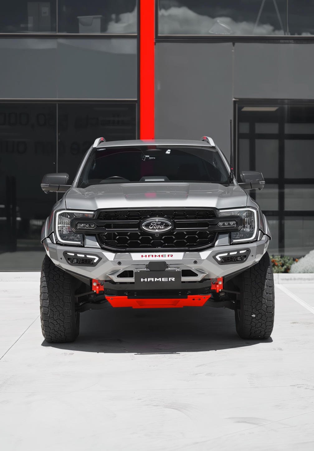 Next-Gen Ranger rocking a silver Atlas bull bar, 2 inch lift kit, and Dirty Life wheels - because sometimes you need to rise up to get down. Tall stance, dirty attitude, perfect combo. #HAMER4X4  #fordranger #4wd #4x4 #offroading 