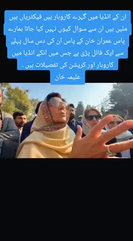 ان کے انڈیا میں گہرے کاروبار ہیں فیکٹریاں ہیں ملیں ہیں ان سے سوال کیوں نہیں کیا جاتا ہمارے پاس عمران خان کے پاس ان کی دس سال پہلے سے ایک فائل پڑی ہے جس میں انکے انڈیا میں کاروبار اور کرپشن کی تفصیلات ہیں ۔ علیمہ خان#BreakingNewsPakistan #ایسےدستور_کو_میں_نہیں_مانتا #DawnNewsReport #imrankhanpti #Pakistan @Imran Khan Official 