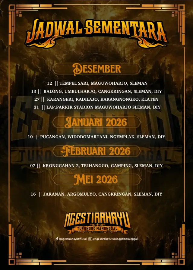 Nb: Jadwal dapat berubah sewaktu waktu • #ngestirahayuturonggomanunggal 