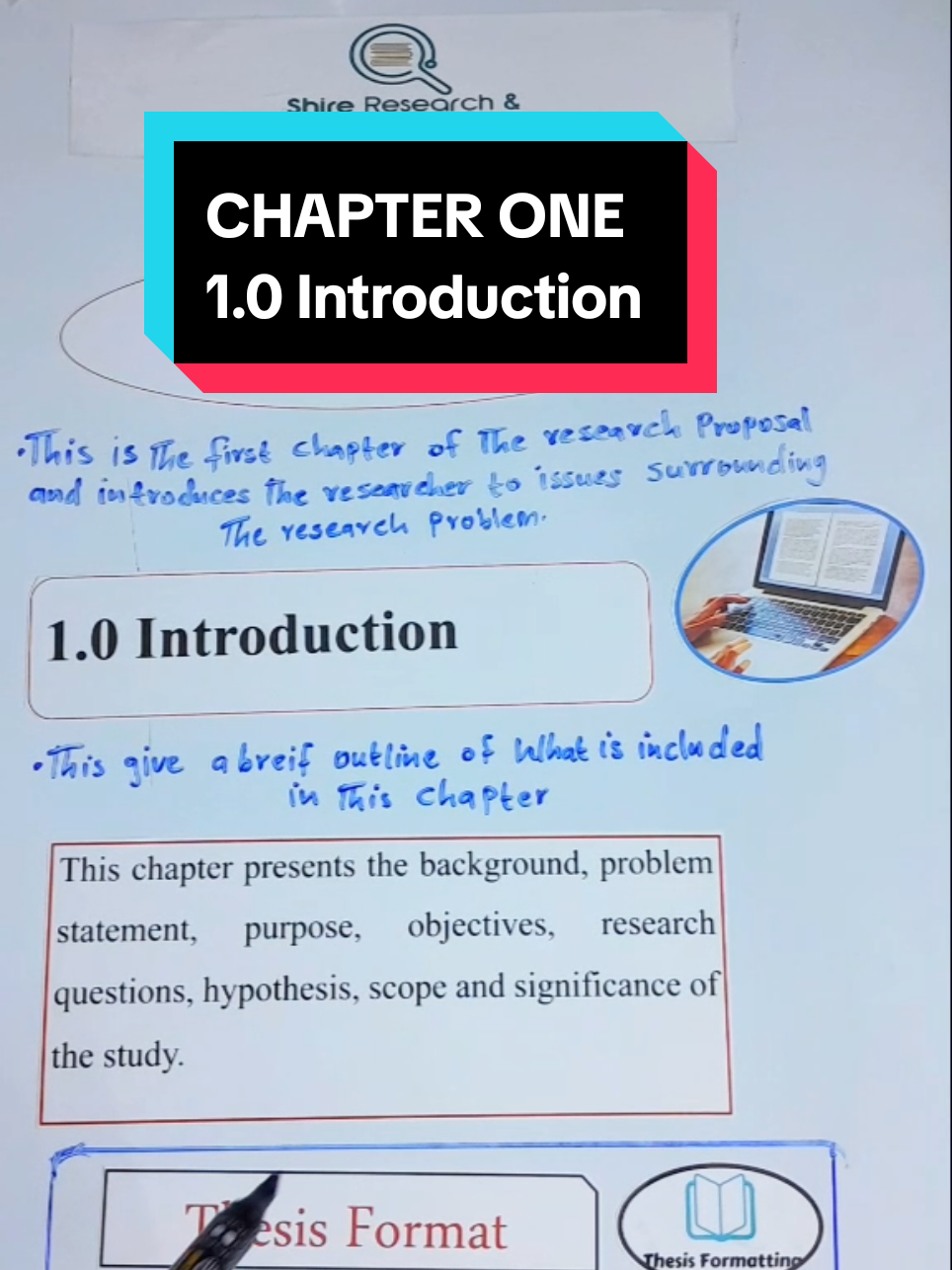 Chapter One waa meesha ay bilaabaneyso howsha buuga, waana mid muhiim ah oo asaas u noqonaayo Chapter-da kale,  Waxa biloownay sharaxaadda sections-ka uu ka koobanyahay, casharkaan wuxuu ku saabsanyahay section ka koowaad oo 1.0 Introduction ah.. maxaa ku dari laheyd?