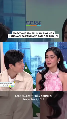 At 18 years old ngayon, anong alam nina Marco at Eliza pagdating sa love? Marco at Eliza, ikinuwento ang situation nilang tatlo ni Miguel before and during PBB. #FTBAMarcoAndEliza #MarcoMasa #ElizaBorromeo #GMAPBBCollab #FastTalkWithBoyAbunda