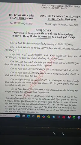 UBND Thành phố Hà Nội vừa ban hành Nghị quyết 52/2025/NQ-HĐND Công bố Quy định về Bảng giá đất lần đầu để công bố và áp dụng từ ngày 01 tháng 01 năm 2026 trên địa bàn thành phố Hà Nội Link chi tiết bảng giá đất Hà Nội mới nhất 2026 đã đóng dấu ban hành #banggiadathanoi2026, #giadathanoi2026 #congbobanggiadathanoi 👇