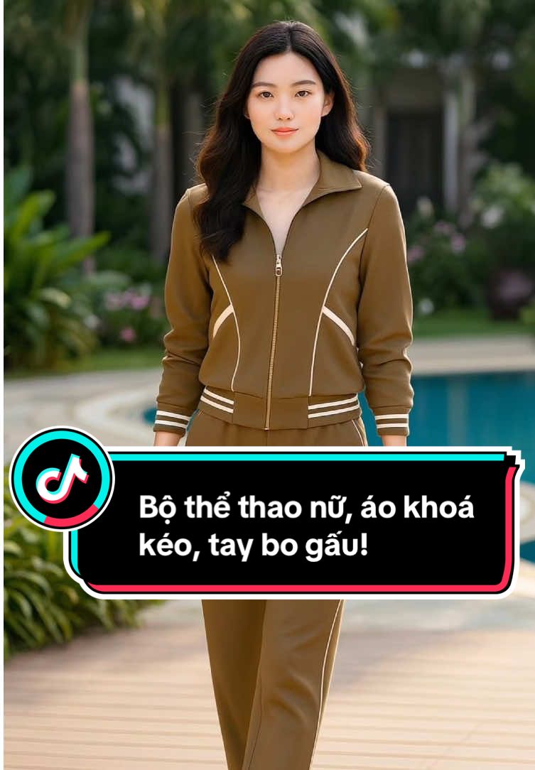 Bộ thể thao nữ, áo khoá kéo, tay bo gấu #thoitrangbonmua #xuhuong 