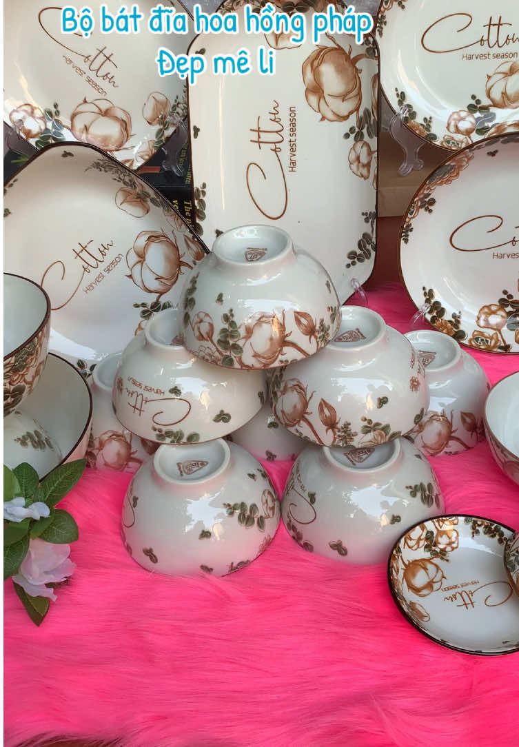 Bộ bát đĩa hoa hồng pháp đẹp mà sang #xh #xuhuongtiktok #bobatdia #bobatdia21mon #xhuong 