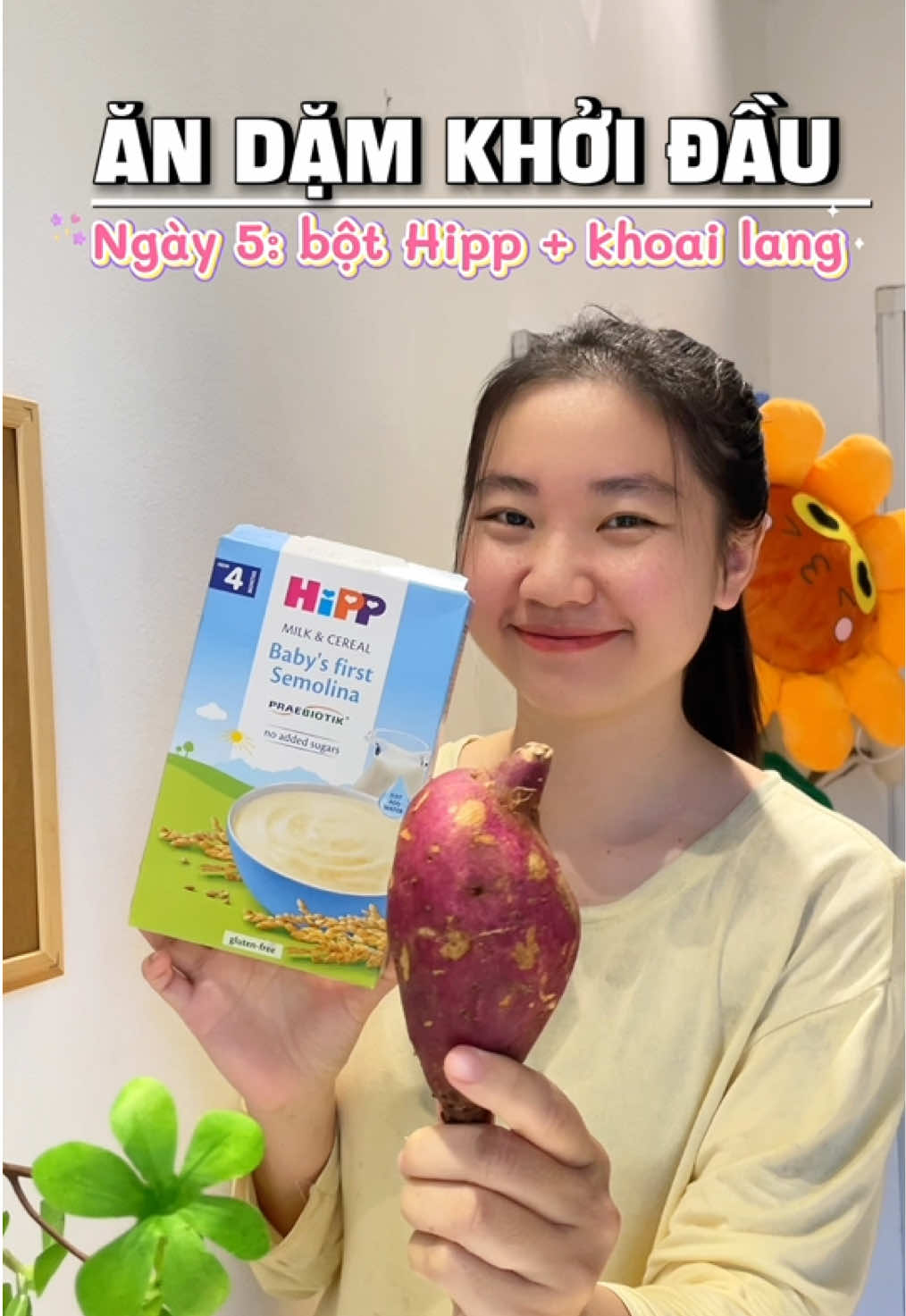 Series ăn dặm khởi đầu (ngày 5): bột Hipp mix khoai lang #mesocgau #andamcungbe #andamtruyenthong #daily 