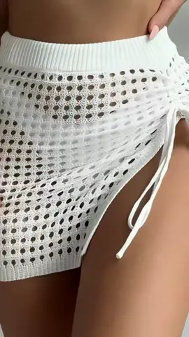 Saida Praia Saia Crochê Tricot com Cordão Lateral Fenda Festival ##saidadepraia