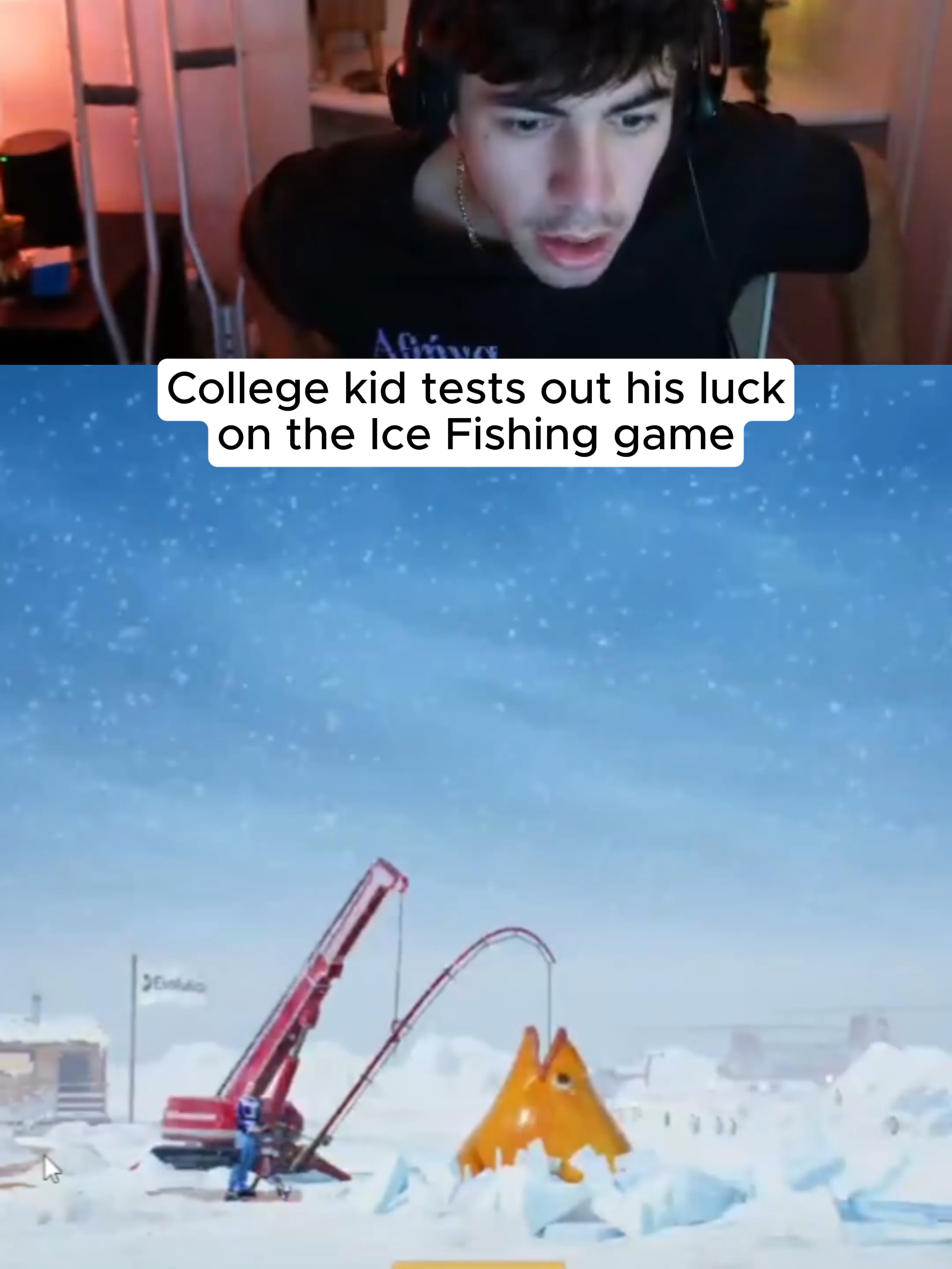 College kid tests out his luck on the Ice Fishing game 🎣 #kickstreaming