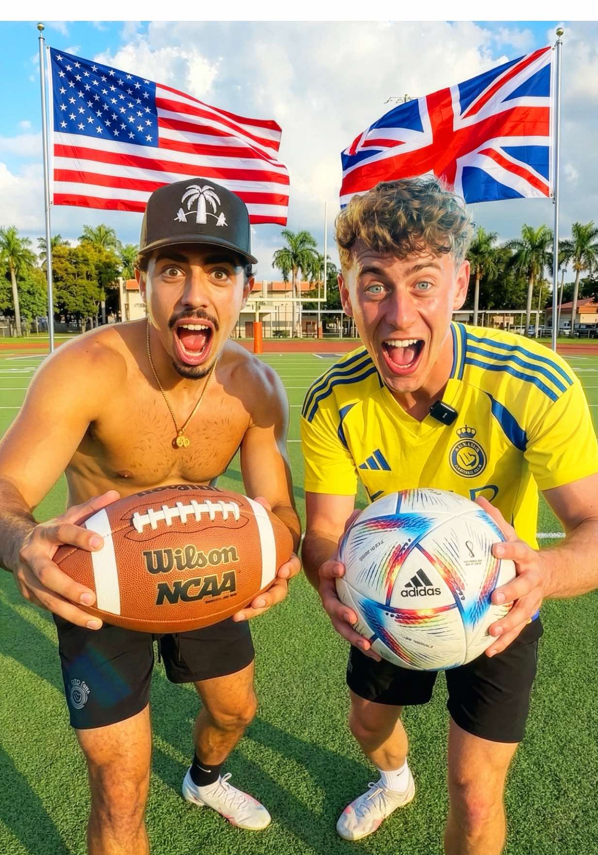 FOOTBALL ⚽️ VS FOOTBALL 🏈 Who can kick further?