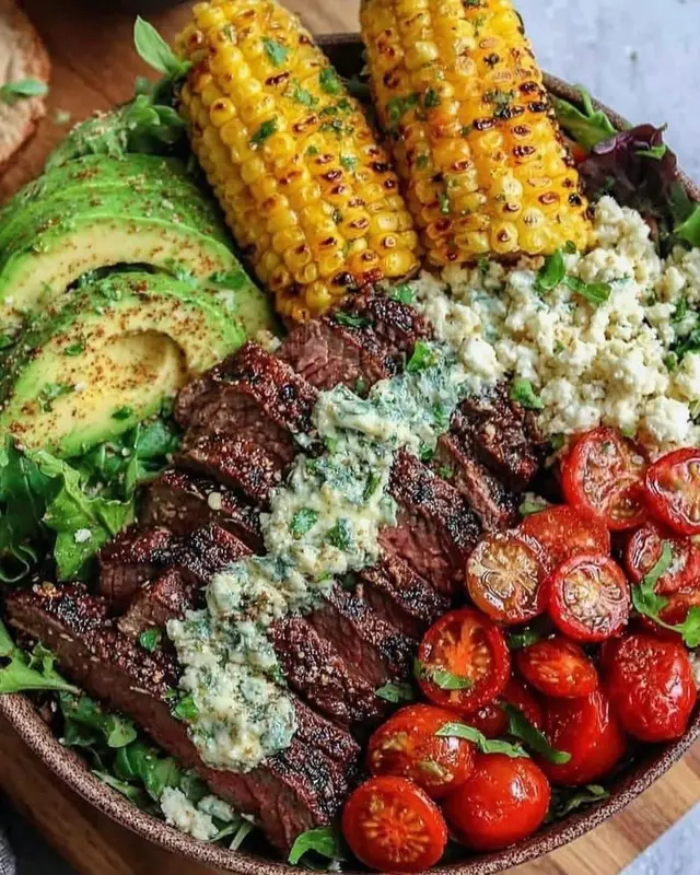 Ingredients: For the Bowl: ▢ 1 lb flank steak or skirt steak ▢ 1 tablespoon olive oil ▢ Salt and freshly ground black pepper, to taste ▢ 2 ears corn, grilled and cut in halves or thirds ▢ 1 cup cherry tomatoes, roasted or fresh ▢ 1 ripe avocado, sliced ▢ 2 cups cooked quinoa ▢ 2 cups baby spinach or mixed greens #steakbowl #quinoabowl #grilledsteak #avocadorecipes #cornonthecob     