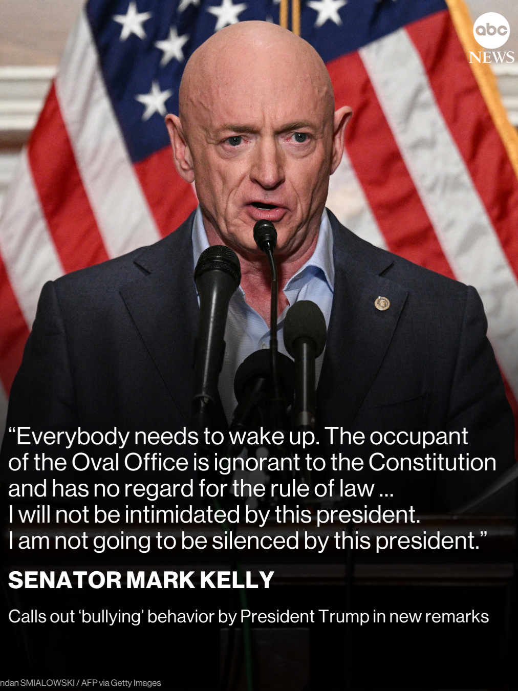Arizona Sen. Mark Kelly made remarks Monday, calling out President Trump for his 